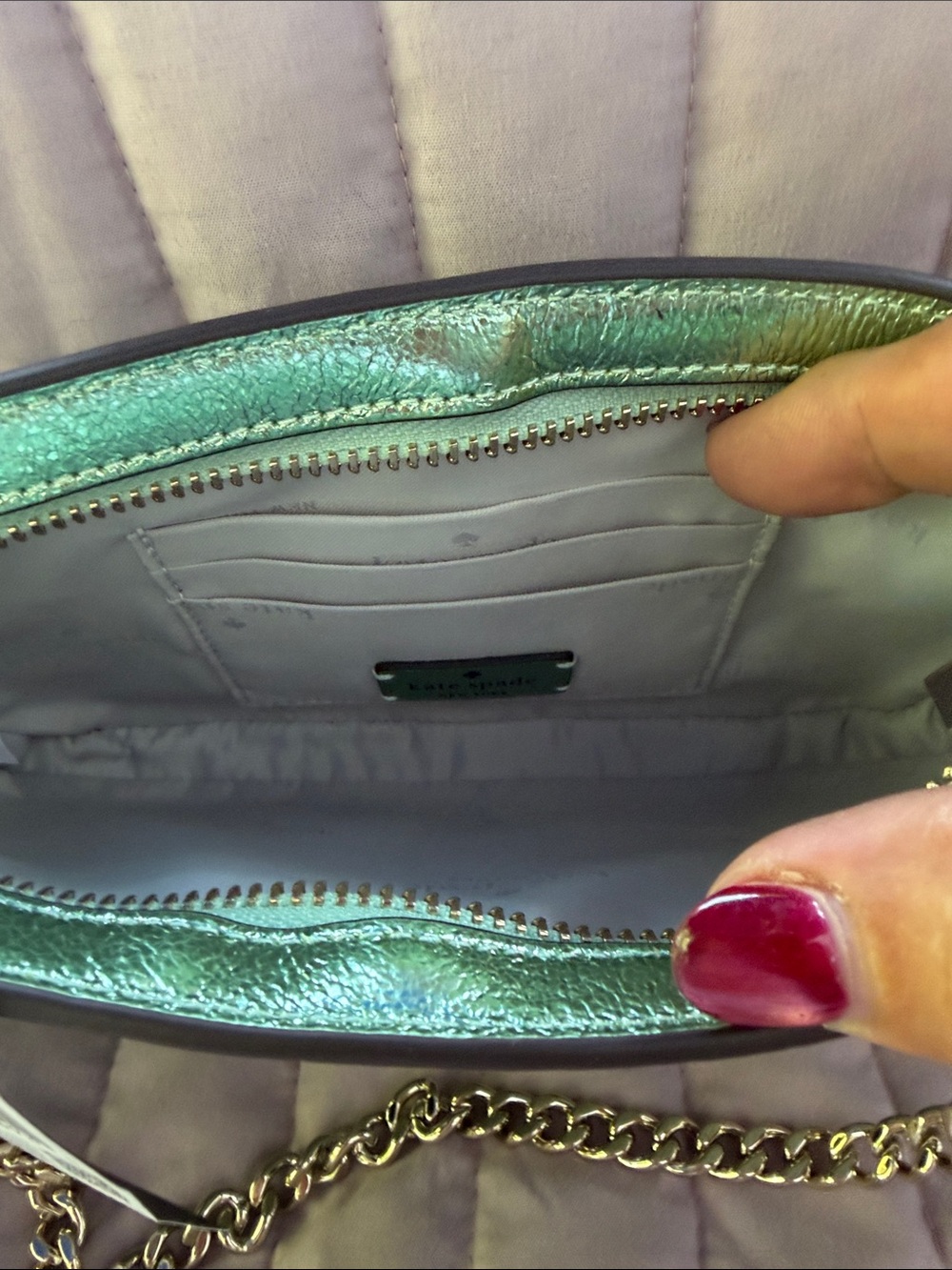kate spade lilly pouchette glitter seawater green NWT - Picture 6 of 7
